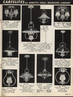 an old catalog showing different types of hanging lights from the 1950's and 1960s's