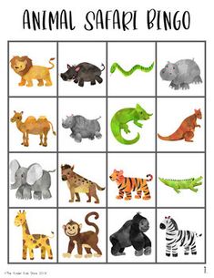 an animal safari bingo game with different animals