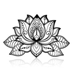 a black and white drawing of a lotus flower