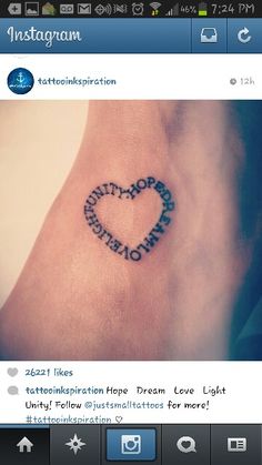 a small heart tattoo on the ankle that reads, tattoospirition's