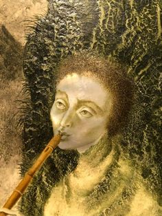 a painting of a woman with a flute in her mouth