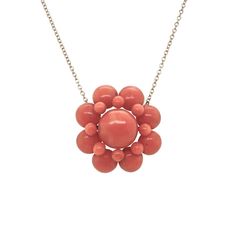 Floral Pendant Necklace, Coral Pendant, Floral Pendant, Salmon Color, Red Coral, Flower Pendant, Gold Chains, 19th Century