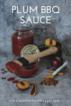 the cover of plumbo sauce is shown next to an apple, cinnamon and spices