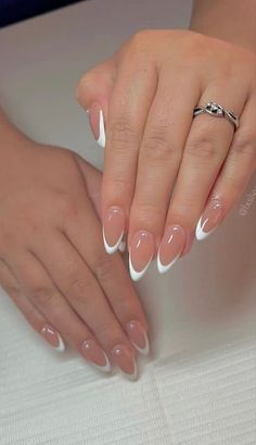 White Tip Nails, French Tip Nail Designs, Hard Nails, White French Tip, White Nail Polish, Almond Acrylic Nails, White Nail, Oval Nails