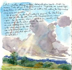 watercolor and ink drawing of clouds with handwritten poem