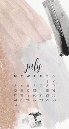 a calendar with the word july written in black and white on it, next to a brush