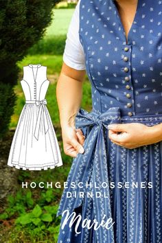 a woman wearing a blue dress with white stars on it and the words hoccheschlossenes