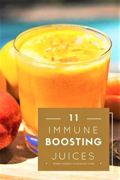 an orange juice in a glass with the words 11 minute boosting juices