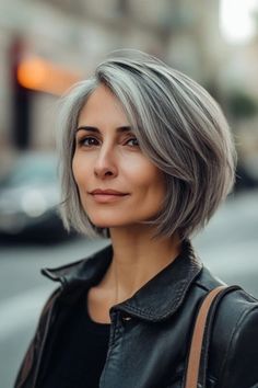 Gray Bobs Aging Gracefully, Short Gray Bob Hairstyles Over 50, Short Bob Gray Hair, Chin Length Gray Hair, Salt And Pepper Bob Haircut, Short Grey Bob Hairstyles, Short Salt And Pepper Hair, Gray Hair Bob, Silver Hair Bob