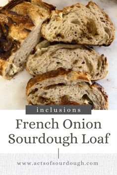 french onion sourdough loaf with text overlay