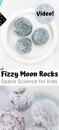 some rocks are on a white plate with the words, fuzzy moon rocks space science for kids