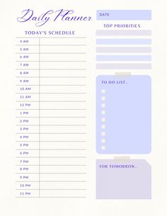 a daily planner is shown in purple