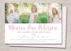 the pink and white photo birth announcement card