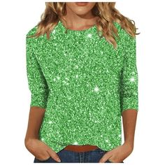 Patlollav Womens Casual Tops 3/4 Sleeve Shiny Printed Long Sleeve Round Neck Blouse 1. It is made of materials,durable enought for your daily wearing. 2. Stylish and fashion make you more attractive. 3. Great for party,Daily,Beach,I am sure you will like it! Gender: Women/Ladies/Lady/Female Party, Everyday, Dates, Vacation, Casual style, suitable for daily, office, work, business,date, and homecoming. Package Content: 1 x Tops Tips: 1. Please compare the detail sizes with yours before you buy!!! Womens Casual Tops, Glitter Jacket, Round Neck Blouse, Ladies Tops Blouses, Party Blouse, Womens Tops Dressy, Tops And Blouses, Sequin Shirt, Concert Shirts