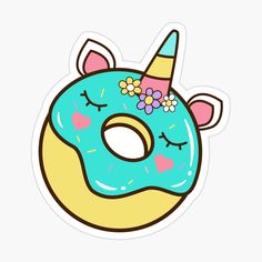 a donut with a unicorn horn on it's face sticker is shown