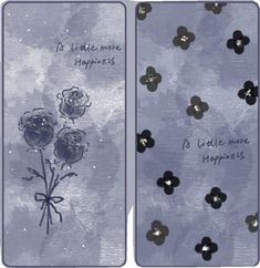 two cards with flowers on them, one is purple and the other has black dots