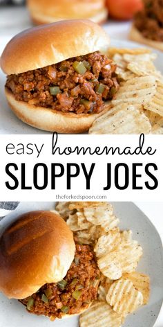 easy homemade sloppy joes recipe on a plate with chips