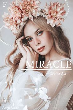 a woman with flowers in her hair is posing for the cover of magazine miracie