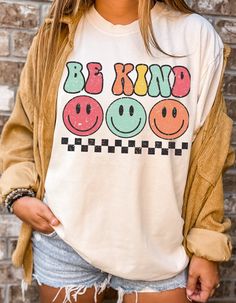 Tshirt, Be Kind Shirt, Smiley Face Shirt, Positive Shirt, Retro Be Kind Shirt,boho Kindness Shirt Smiley Face Shirt, Kindness Shirt, Black And White Girl, Be Kind Shirt, Comfort Colors Tshirt, Positive Shirt, Cute Shirt Designs, Rainbow Shirt, Kindness Shirts