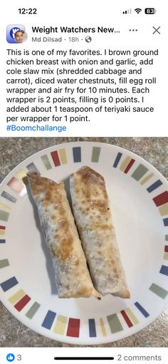 two burritos on a plate with the caption'weight watchers news '