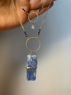 Necklace length: 50-55 cm Chain length: 40-45 cm Stones: Hematite, Blue Kyanite, Diamant Herkimer, Quarz, Lapis lazuli. Metals: Stainless steel, Silver 925.   Wake up the Goddess! Wake up that power!   The Goddess Necklace, right next to the Body Chains, is a wonderful tool for awakening our inner Goddesses - female powers: - those from the underworld of our body and soul - those showing our inner strength and potential - those showing our personal meaning and purpose - those that will allow us Handmade Bohemian Kyanite Jewelry, Handmade Sapphire Kyanite Necklace, Handmade Sapphire Necklace In Kyanite, Bohemian Blue Necklace With Raw Stone, Handmade Bohemian Sapphire Necklace, Bohemian Sapphire Necklaces With Natural Stones, Kyanite Necklace, Kyanite Jewelry, Goddess Jewelry