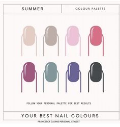 Color Analysis Summer, Cool Summer Palette, Light Summer Color Palette, Soft Summer Palette, Soft Summer Color Palette, Nail Polish Colors Summer, Dark Summer, Soft Summer Colors, Summer Nail Polish