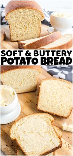 two pictures showing the process for making soft and buttery potato bread