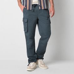 For an effortless style pull-on this pair of Arizona men's cargo pants. Cut from stretch-cotton twill for a slim-fit, these pants have an elastic-drawstring waist with utility pocketing to hold all your essentials. Wear them with a t-shirt or crew neck sweater.Front Style: Flat FrontFeatures: Drawstring Waist, Stretch Fabric, Exposed ZipperClosure Type: Full Elastic, DrawstringFit: Slim FitPockets: 2 Front Slip Pockets, 2 Cargo Side Pockets, 2 Back Flap PocketsRise: At WaistBase Material: 98% Co Blue Cotton Cargo Pants With Multiple Pockets, Urban Style Blue Cotton Cargo Pants, Blue Relaxed Fit Cargo Pants, Blue Cotton Cargo Pants With Elastic Waistband, Sporty Blue Cotton Cargo Pants, Blue Utility Cargo Pants With Elastic Waistband, Blue Relaxed Fit Cargo Pants For Outdoor, Slim Fit Cargo Pants, Men's Cargo Pants