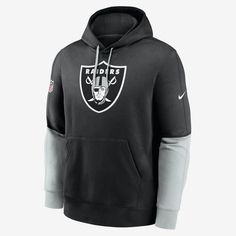 The Sideline Team Issue Club Hoodie is made with a cozy fleece lining and soft cotton-polyester blend to help you comfortably support your Las Vegas Raiders in chilly temperatures. Nike Hoodie With Fleece Lining For Streetwear, Nike Fleece-lined Hoodie For Streetwear, Nike Hoodie With Drawstring Hood For Fan Gear, Nike Fleece Hoodie For Sports, Black Fleece Hoodie For Fan Gear, Nike Long Sleeve Hoodie For Fan Gear, Nike Hoodie For Winter Sports Events, Nike Black Outerwear For Sports Events, Nike Black Sports Outerwear