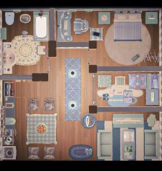 an overhead view of a living room and kitchen area in a doll's house