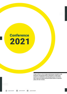 a yellow and black circle with the words conference 2021 in it's center surrounded by smaller circles