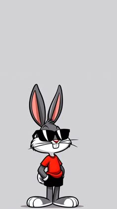 a cartoon rabbit with sunglasses on it's face, standing in front of a gray background