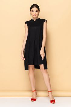 "A beautiful linen dress featuring a minimalist design, high neck mandarin collar and a mini length. - an asymmetrical hemline - stand collar (mandarin) - sleeveless - knee length dress (mini) - shift silhouette with front pleat - side seam pockets Concealed back zipper closure Fiber: 60 % linen, 35% viscose, 5% elastan Color: black For size S: length- 37,80\"(96cm) Our model wears size S (US 6) and is 171cm/5'6\" tall. You may feel free choosing the size. Just send us your measurements (bust, w 2025 Inspiration, Game Of Thrones Dress, Summer Casual Dresses, Dress Summer Casual, Casual Cocktail Dress, Summer Cocktail Dress, Linen Dress Summer, Dresses With Pockets, Black Linen Dress