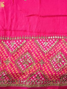 pink and gold saree with golden thread work