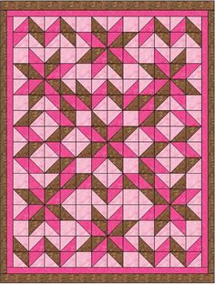 a pink and brown quilt with triangles on the front, in two different colors that appear to be made out of fabric