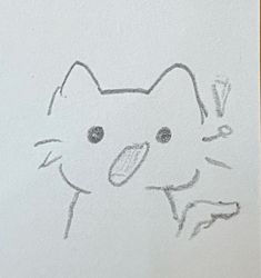 a drawing of a cat with its mouth open and tongue out, on a piece of paper