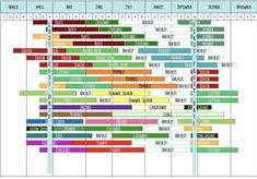 an image of a calendar with different colors and numbers on it, including the dates for each