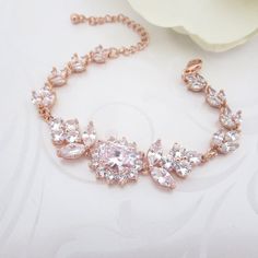 Rose Gold bracelet Bridal bracelet Wedding by TheExquisiteBride Wedding Jewelry Crystal, Gold Bridal Jewelry, Rose Gold Bridal Jewelry, Rose Gold Wedding Jewelry, Bracelet Rose Gold, Cubic Zirconia Bracelet, Gold Wedding Jewelry, Bracelet Wedding, Rose Gold Bridal