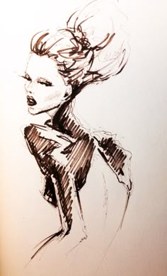 a drawing of a woman with her hair blowing in the wind