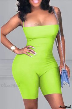 Olivia Mark - Fluorescent Green Solid Strapless Jumpsuit with Elegant Hollowed Out Accents Green Sleeveless Bodysuit For Club, Green Club Bodysuit, Green Sleeveless Bodysuit For Night Out, Rompers Online, Green Jumpsuit, Jumpsuit Online, Strapless Jumpsuit, Jumpsuits And Romper, Jumpsuit Fashion