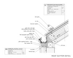 an architectural drawing shows the details for a roof gutter detail plan, with instructions