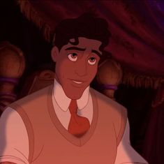 an animated man wearing a vest and tie in a scene from disney's beauty and the beast