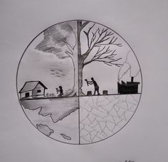 a drawing of two people standing in front of a tree