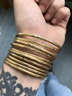 Brass Bangles / Brass Bracelets / Bangle Bracelets / Stacked Bangles / Bangles / Daniellerosebean / Maximalist Jewelry, Bracelets Stacked, Brass Jewellery, Bracelets Bangle, Set Bracelet, Syracuse Ny, Brass Bangle, Bangle Bracelet Set, Wire Wrapped Bracelet