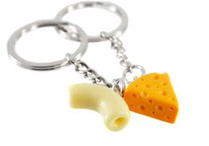 two pieces of cheese are attached to a key chain