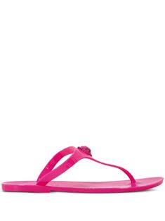 pink glossy finish flat rubber sole slip-on style Kurt Geiger, Rubber Sole, Flip Flops, Slip On, Pink