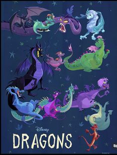 the poster for disney's upcoming animated movie, dragon's is shown in purple and