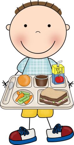 a boy holding a tray with food on it