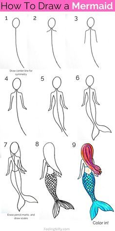 how to draw a mermaid step by step