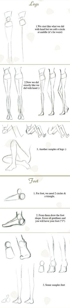 the steps to drawing legs and feet in different positions, with instructions for how to draw them